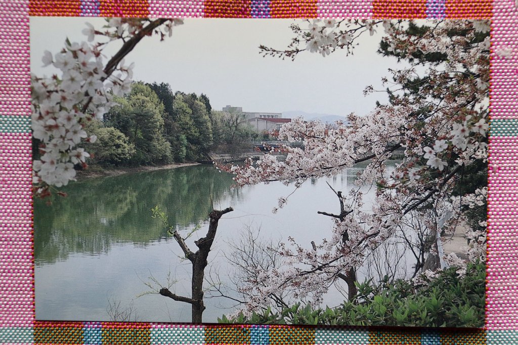 「 新上地八景」版の奥山田池、趣向を変えて逆方向から撮影されています。奥に見える建物は上地小学校